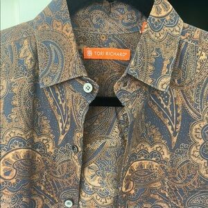 Tori Richard Brown and Blue Casual Button Down Shirt